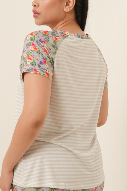 [Buy 1 Get 1] Stripes Tencel T-Shirt - Tropical