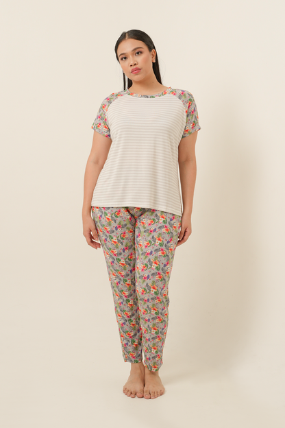 [Buy 1 Get 1] Stripes Tencel T-Shirt - Tropical