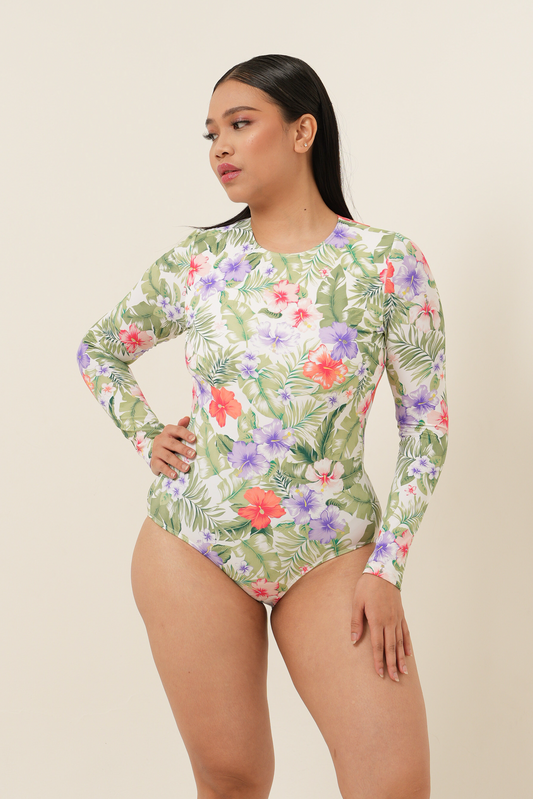 Classic Long Sleeves Swimsuit - Tropical