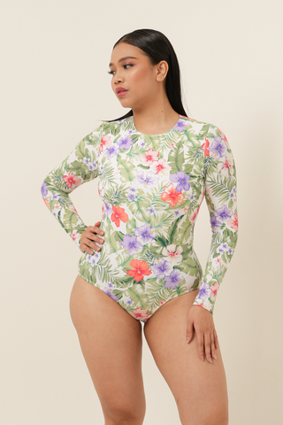 Classic Long Sleeves Swimsuit - Tropical