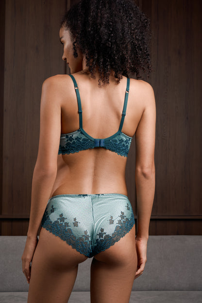 Two Tone Lace Mid Rise Brief - June Bug & Chinois Green