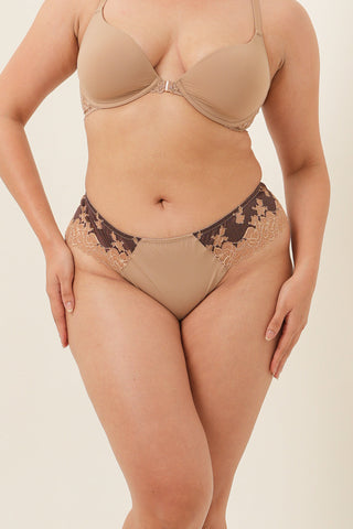 Two-toned Lace Thong - Umber