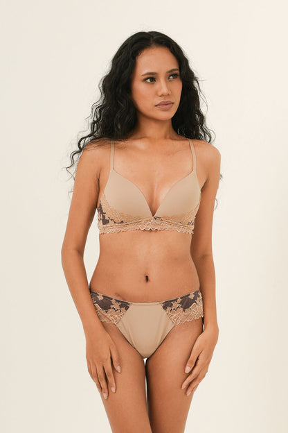 Bra Tanpa Kawat Dua Warna dengan Bantalan Nyaman - Natural &amp; Ungu Muda