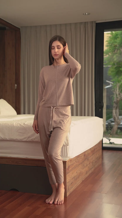 Everyday Loose Comfy Modal Tencel Long Sleeve Top - Brown